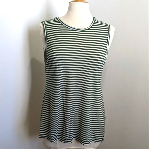 MAITAI Cutout Back Tank in Olive Green and White Stripes S - Picture 2 of 9
